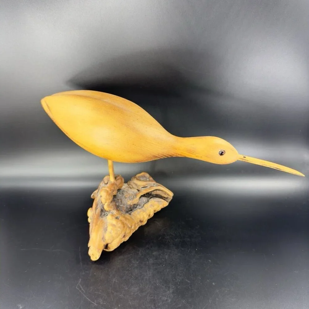 1989 K L Osborn Hand Carved Shore Bird Wood Figurine On Driftwood Hand‎ Made Vtg